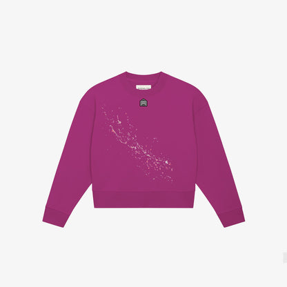LEDORIA - Felpa crop girocollo fucsia dipinta a mano