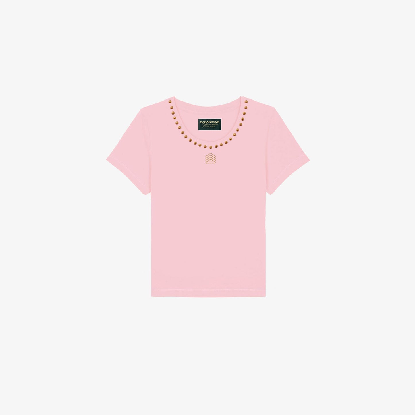 LADY DADA - T-Shirt rosa con borchie oro satinato